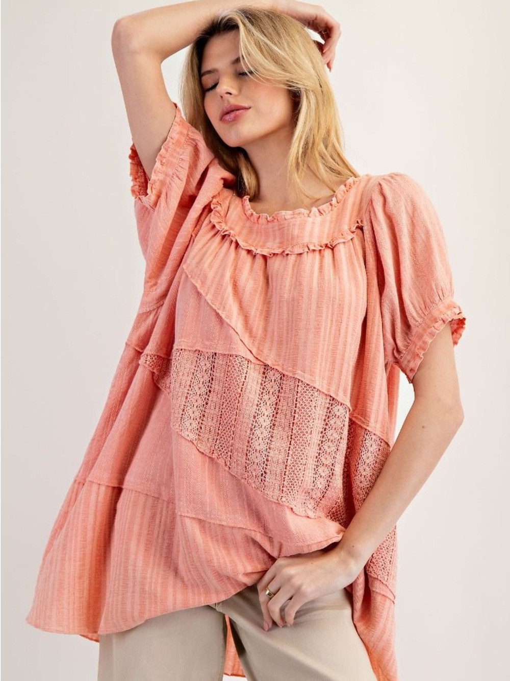#278 New! Easel Lace Cotton Tunic Top